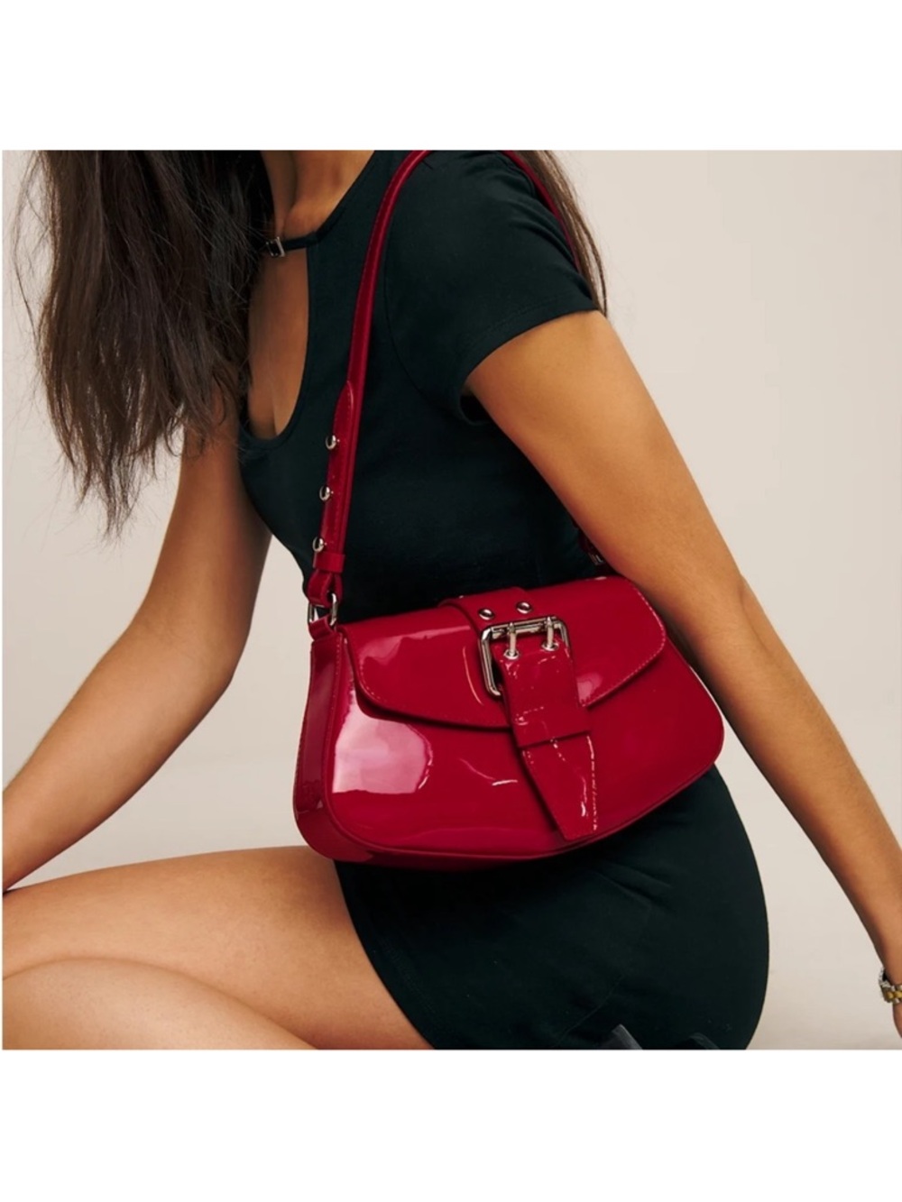 Reformation Rafaella Red
Patent Leather Buckle Shoulder
Bag NWT